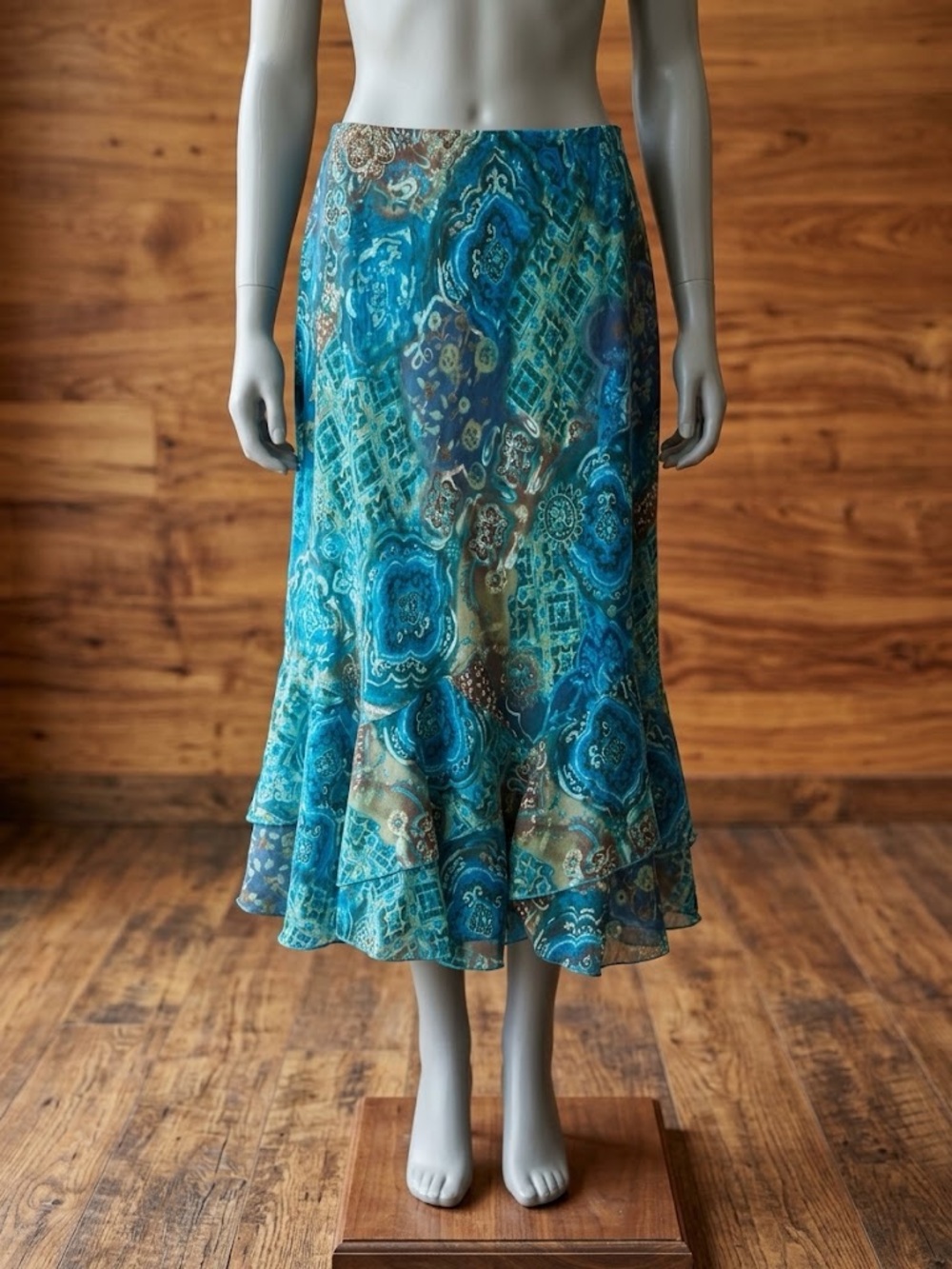 Jessica London JL Studio Vintage Y2K Teal Paisley Layered Maxi Skirt 22W